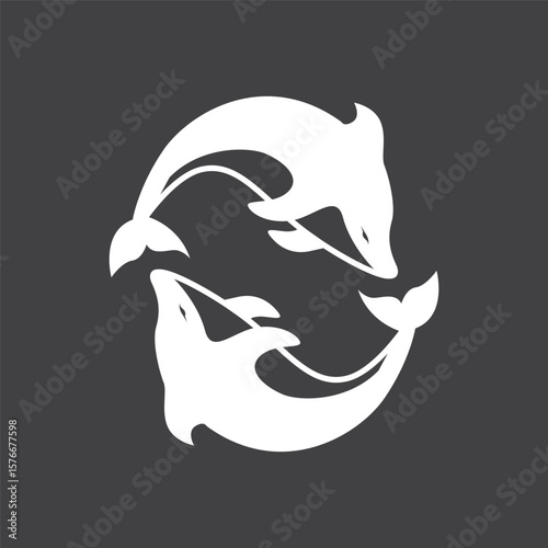 ocean animal silhouette design dolphin logo concept with black silhouette minimalist simple illustration of ocean product brand template
