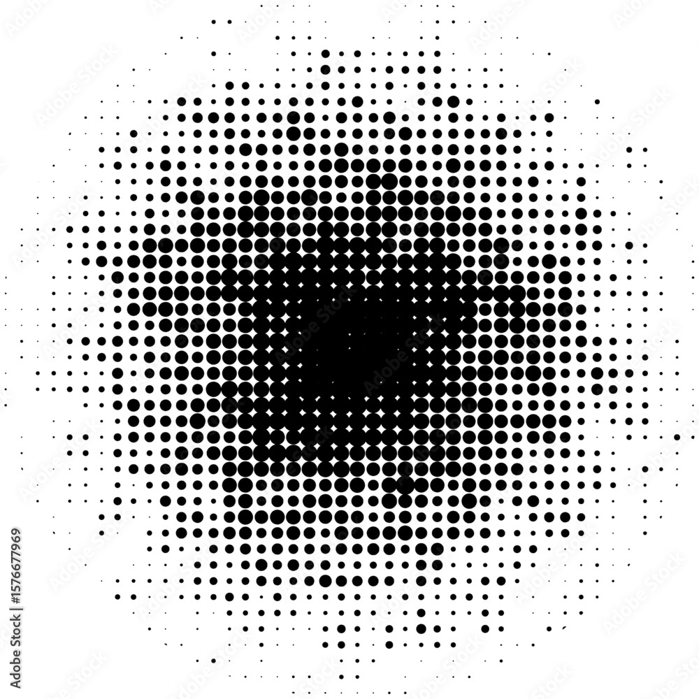High-Contrast Halftone Burst Vector Element – Circular Black and White Dotted Fade for Grunge Textures, Retro Manga Effects, and Photoshop Comic Style Background Overlays