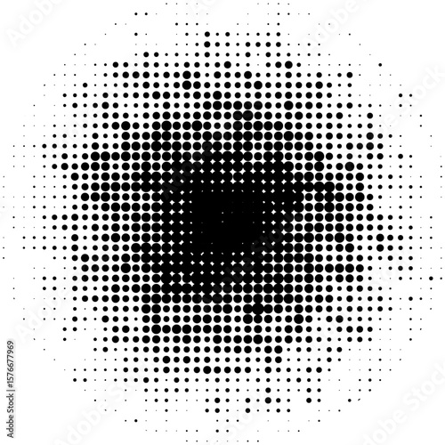 High-Contrast Halftone Burst Vector Element – Circular Black and White Dotted Fade for Grunge Textures, Retro Manga Effects, and Photoshop Comic Style Background Overlays