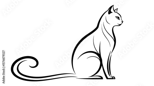 Cat Silhouette – Line Art Vector Illustration