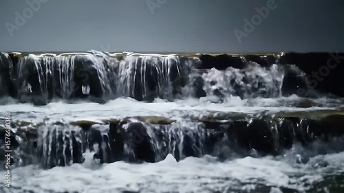 Water Cascading Over Stone Steps in the Evening Light with a Tranquil Motion and Clean Freshness Creates a Natural Backdrop