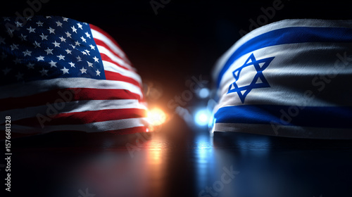 United states flag and israel flag display symbolizing unity digital art dark environment concept of friendship