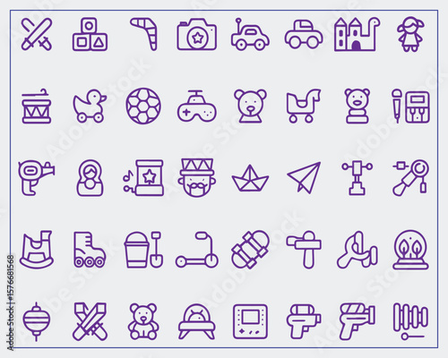 Set of simple outline children toys Icons