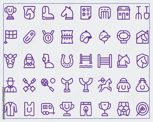 Set of thin line equestrian sports Icons