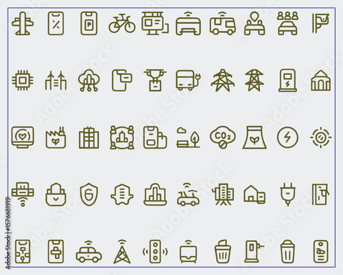 Set of thin line smart city Icons