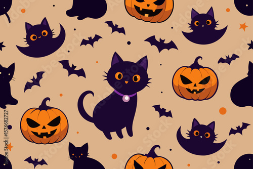 halloween seamless pattern with pumpkins