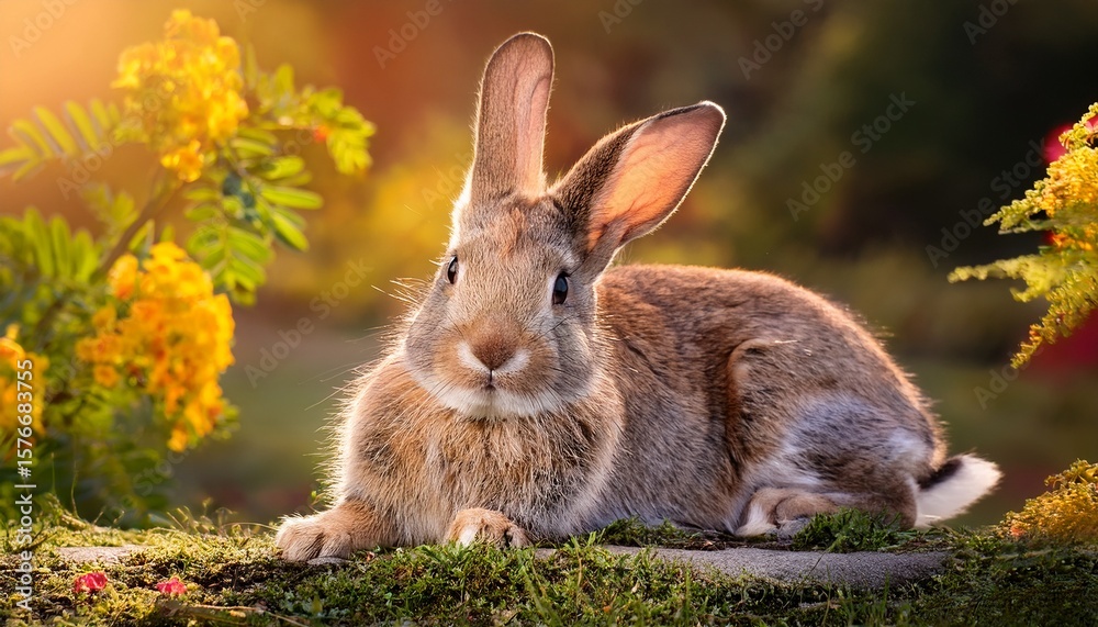 Fototapeta premium a little rabbit sits in a pleasant environment