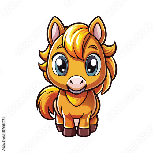 Cute Pony Stands White Background