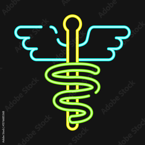 Icon aesculapius. Medical elements. Icon in neon style.