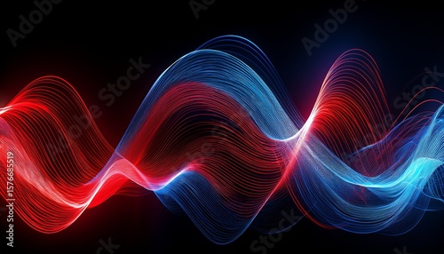 dynamic interplay of red and blue a vibrant waveform visualization across dark background depicting audio frequencies in motion