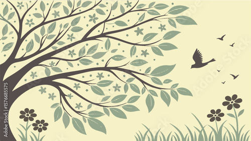 Abstract floral pattern vector illustration with vintage leaf and spring flower elements