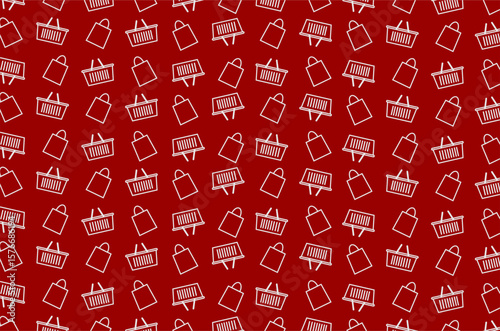Seamless pattern of shopping icons including shopping carts and bags, arranged in a diagonal grid. Perfect for e-commerce, retail, and online shopping-themed backgrounds or illustrations