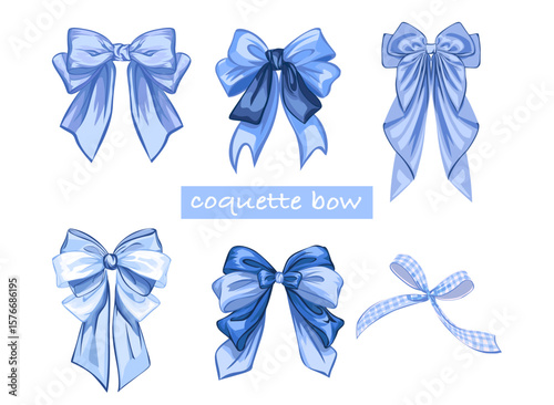 set of elegant blue coquette bows for fashion and design