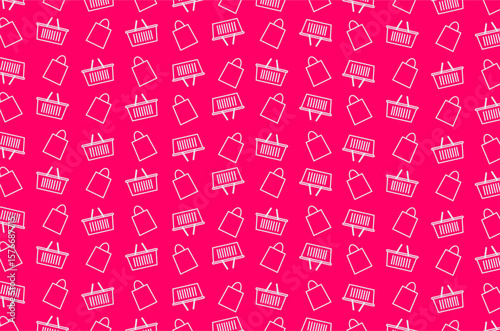 Seamless pattern of shopping icons including shopping carts and bags, arranged in a diagonal grid. Perfect for e-commerce, retail, and online shopping-themed backgrounds or illustrations.