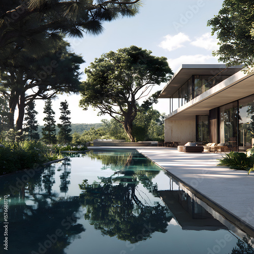 Luxurious Modernist Villa with Expansive Glass Facades Amidst Lush Landscape Reflecting Tranquility and Elegance