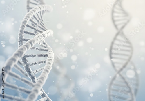 A double helix dna strand is shown with a bright, blurred background