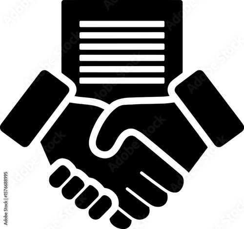Business Handshake with Contract Document – Partnership Agreement Vector Icon