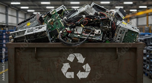 Waste bin full of e-waste