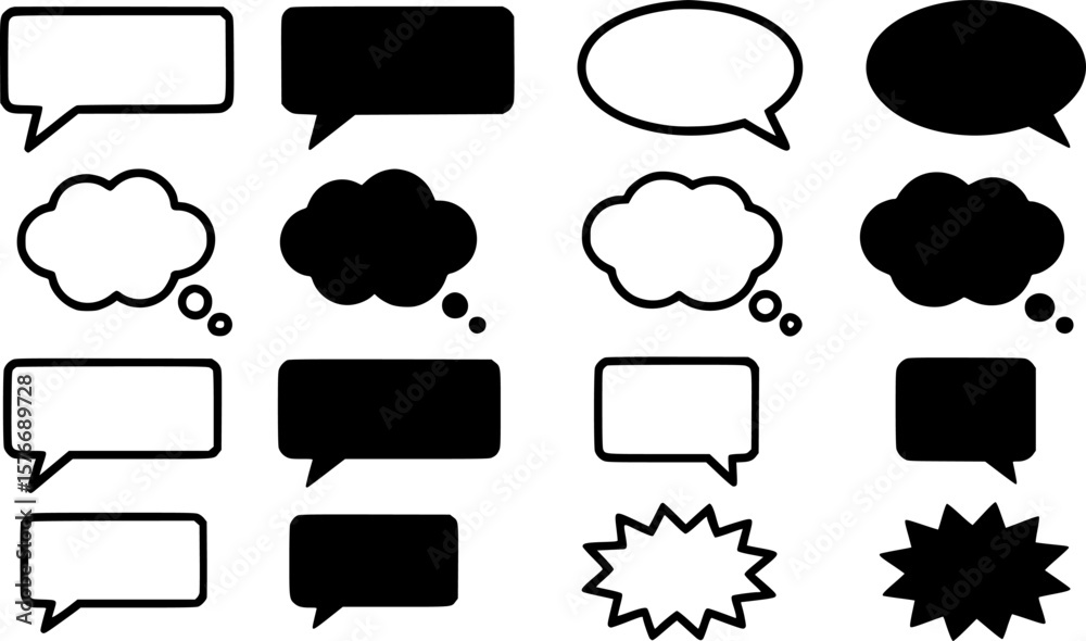 Obraz premium Collection of Black and White Speech Bubbles and Thought Clouds