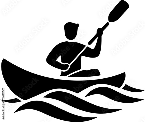 Kayaker Paddling on Water – Outdoor Adventure and Water Sports Vector
