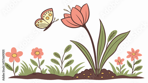 Beautiful floral spring illustration with a vector bouquet of flowers and leaves, perfect for nature decoration and card design