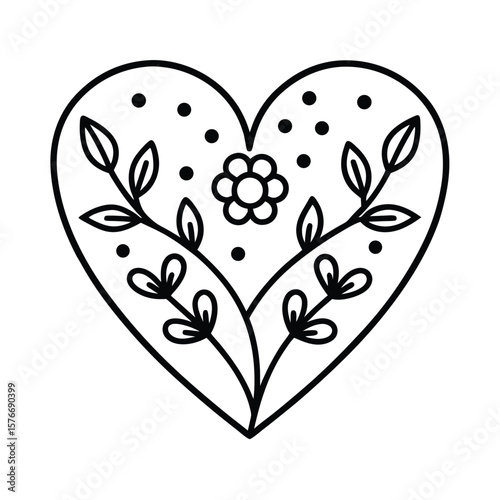 Floral Heart Icon Vector Illustration