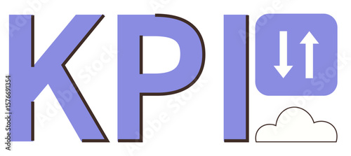 KPI text with a cloud and opposing arrows symbolizing data flow, performance metrics, and cloud integration. Ideal for analytics, business growth, strategy, tech, data sync monitoring. A simple flat