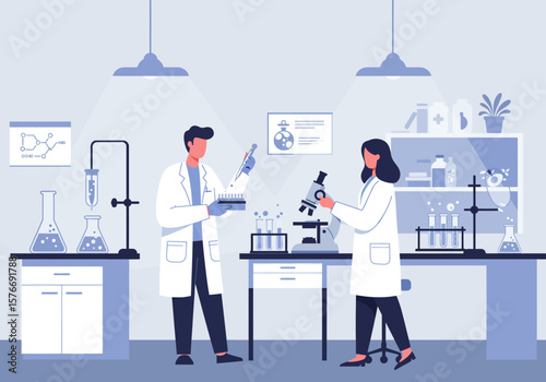Two Scientists in a Laboratory Setting Conducting Experiments.