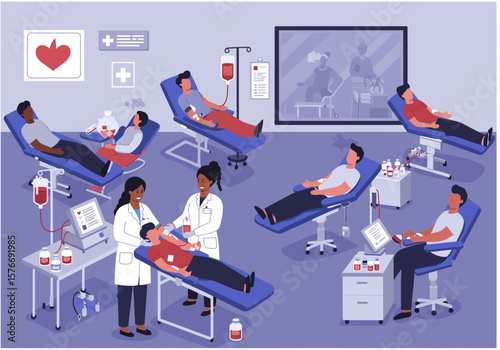 Wallpaper Mural Blood Donation Process: Donors Relaxing While Giving Blood in Clinic. Torontodigital.ca