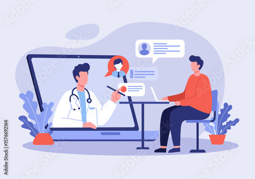 Online Doctor Consultation with Patient on Laptop.