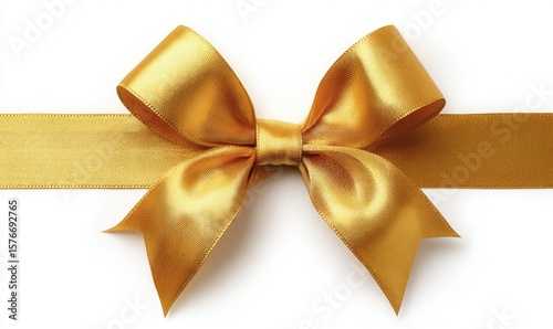 Golden satin ribbon tied in a bow, isolated on white