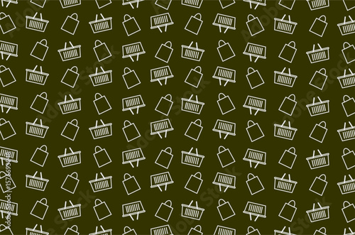 Seamless pattern of shopping icons including shopping carts and bags, arranged in a diagonal grid. Perfect for e-commerce, retail, and online shopping-themed backgrounds or illustrations