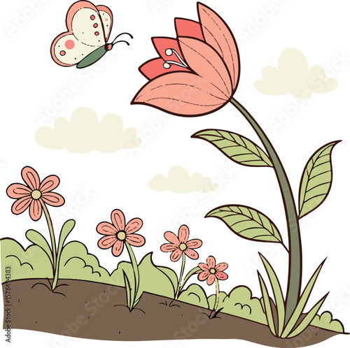 A vibrant vector illustration of an abstract floral design with delicate leaves and blooming flowers, perfect for spring or summer patterns and elegant decoration