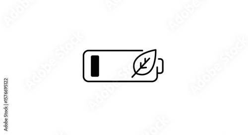 A battery with a leaf symbol representing green energy isolated on white background