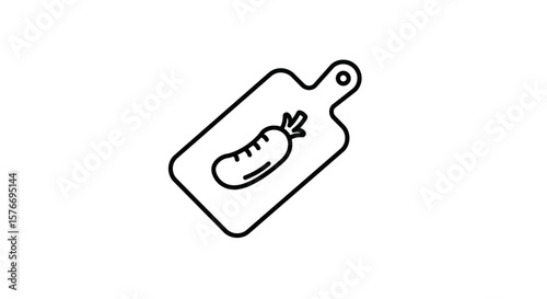 A cutting board with a vegetable line art illustration isolated on white background