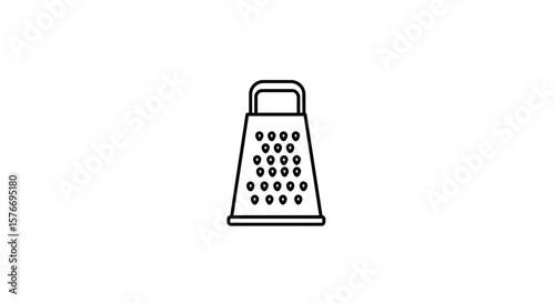 A black and white line drawing of a grater isolated on white background