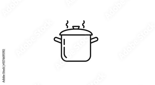 A black and white line drawing of a cooking pot isolated on white background