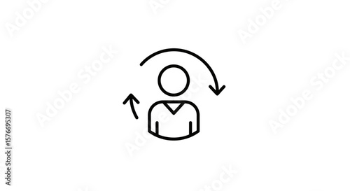 A person icon with circular arrows isolated on white background