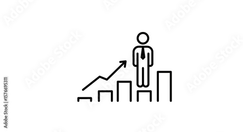 A person standing on a growth chart isolated on white background