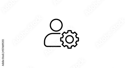 A person icon with a gear symbol isolated on white background