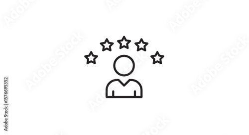A person with five stars above their head isolated on white background