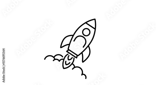 A rocket launching into space for a startup isolated on white background