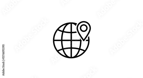 Globe with location pin isolated on white background in simple design