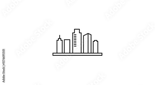 A simple black outline of a city skyline isolated on white background