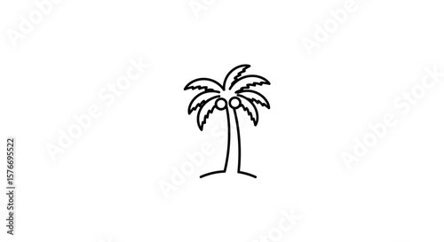A black outline of a palm tree with coconuts isolated on white background