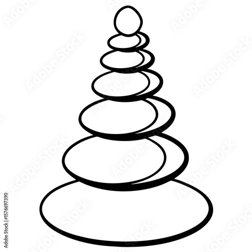 Zen stones stacked balance black line art icon on white background.