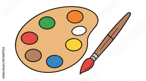 Artist Palette with Paintbrush – Flat Vector Illustration of Painting Tools