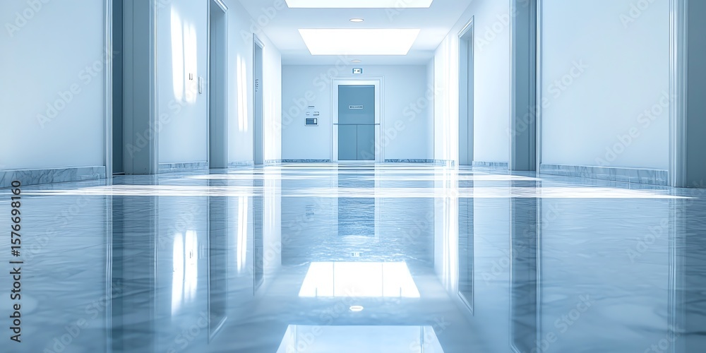 Obraz premium Empty Modern Hospital Corridor with Shiny Floor