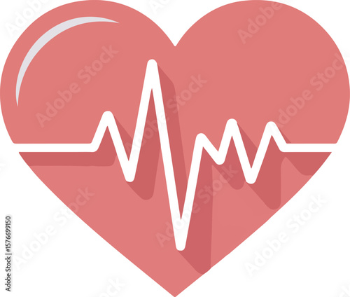 Red heart and heartbeat symbol for health and medical care illustration