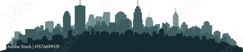 Sound wave vectors illustrate city skylines with building silhouettes against the night sky
